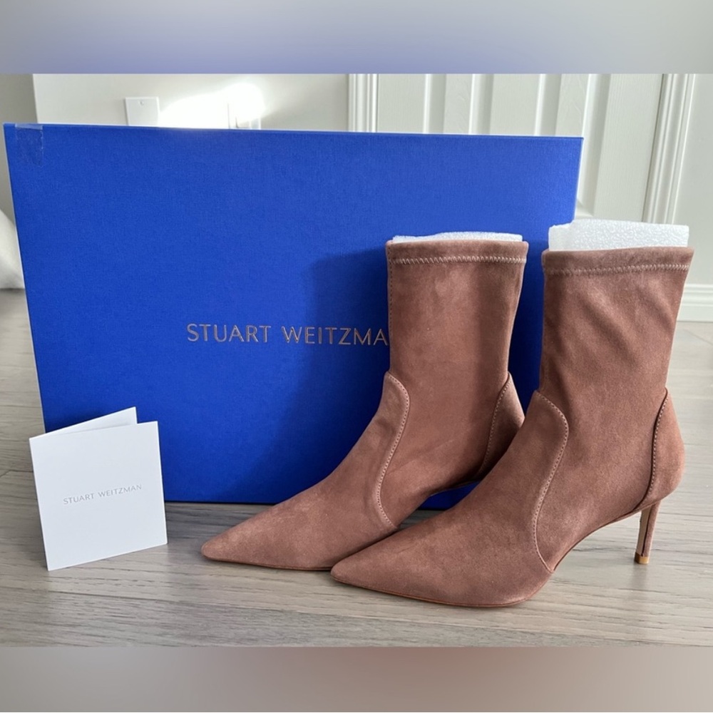 NIB Stuart Weitzman $775 Women's Suede Heeled Boots Size 7.5